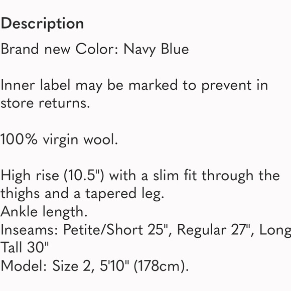 12 Long~Banana Republic Navy Wool Straight Leg Trousers   NWT   size 12 Long - Picture 8 of 8